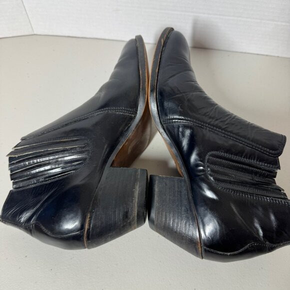 Black Leather Chelsea Western Block Heel Classic Pull-On Ankle Boots Size 8.5 - Picture 10 of 16